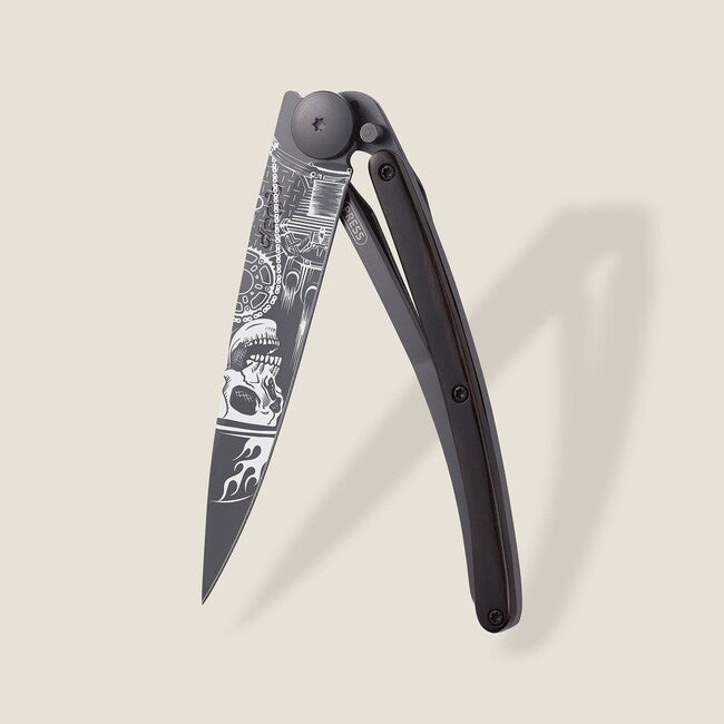Deejo Klappmesser Black Tattoo Biker Ebenholz Ride or Die