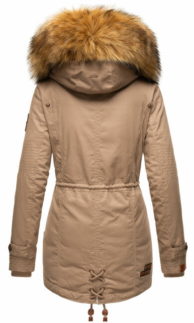 Marikoo La Viva Princess damen winterjacke mit kapuze, taupe grau