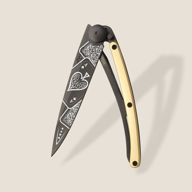 Deejo Schließmesser GOLD Tattoo 23kt Gelbgold Viel Glück