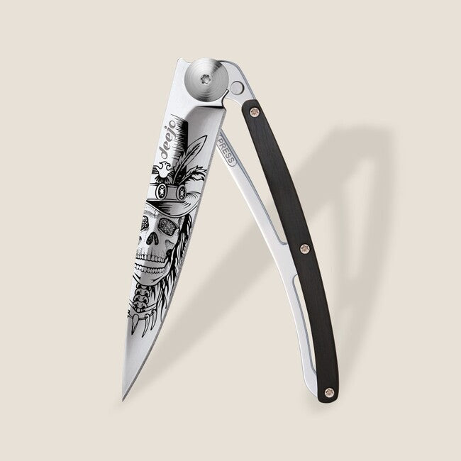 Deejo Danfy Skull Schließmesser Tattoo Mirror ebony wood