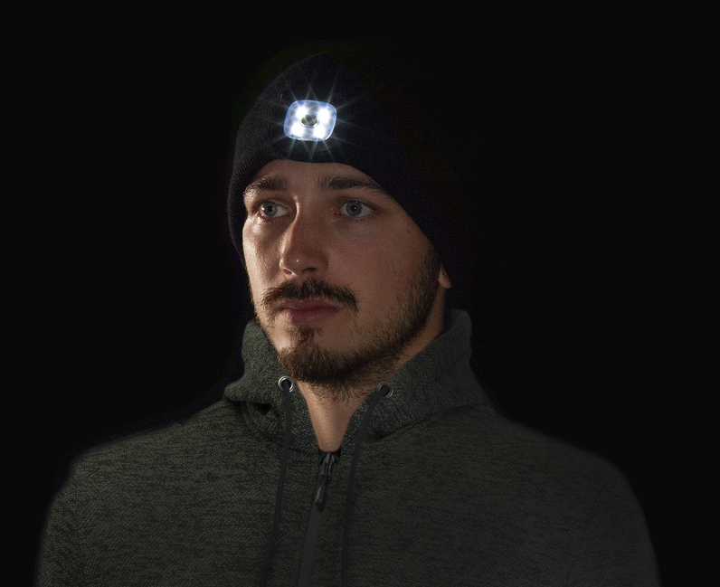BENNON Lumos mütze mit led-taschenlampe usb led, schwarz