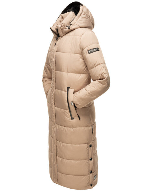 Navahoo Isalie damen lange Winterjacke mit Kapuze, taupe
