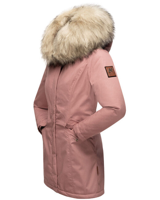 Navahoo Cristal damen Winterjacke mit Kapuze und Fell, dunkelrosa