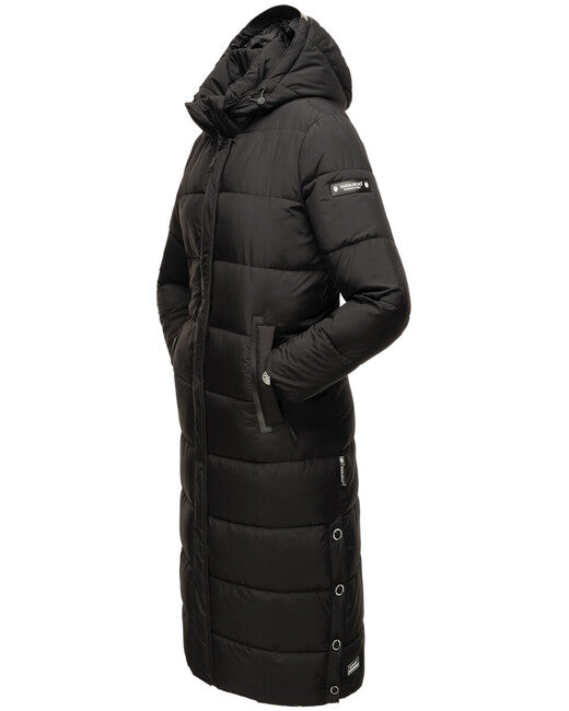 Navahoo Isalie damen lange Winterjacke mit Kapuze, schwarz