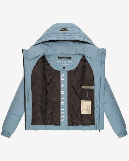 Marikoo Nayanaa damen kurze winterjacke mit kapuze, pulverblau