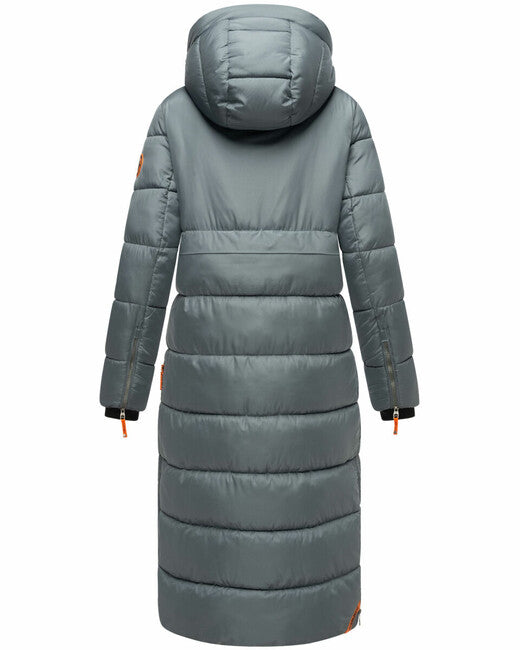 Navahoo Kristallblume damen lange winterjacke mit kapuze sturmblau