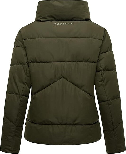 Marikoo Jalliaa damen kurze winterjacke mit hohem kragen , dunkeloliv