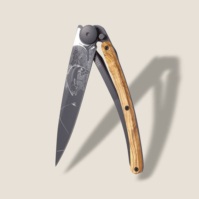 Deejo Tattoo Schließmesser Trout black olive wood