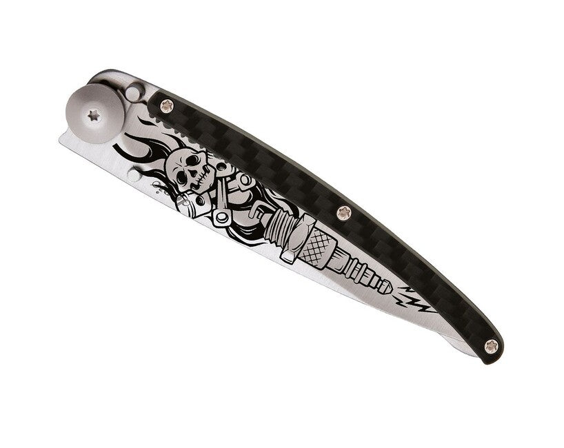 Deejo Tattoo Serration schließmesser titan-carbonfaser biker