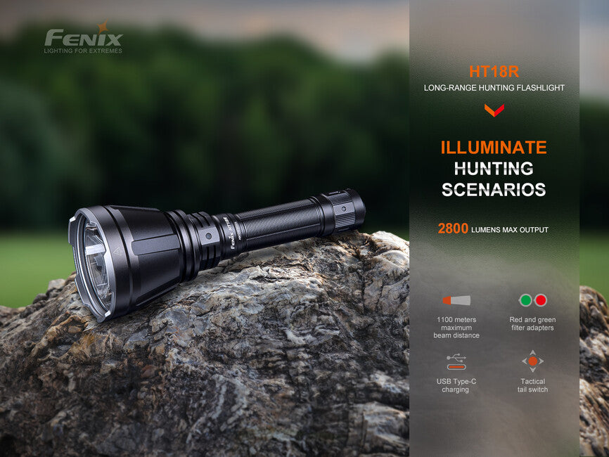 Fenix HT18R Jagdtaschenlampe, AER-05 Kabelschalter und ALG-18 Waffenmontagesatz