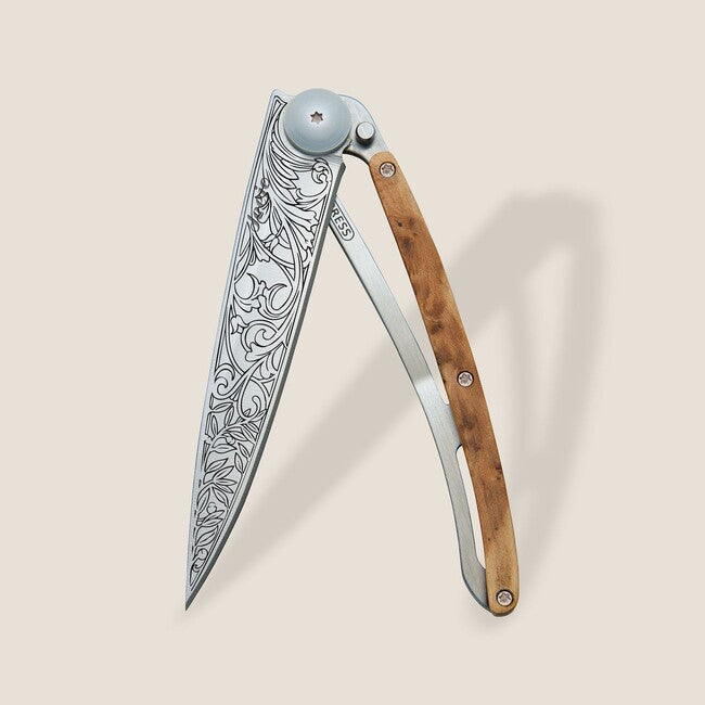 Deejo Tattoo Klappmesser Jugendstil-Wacholderholz