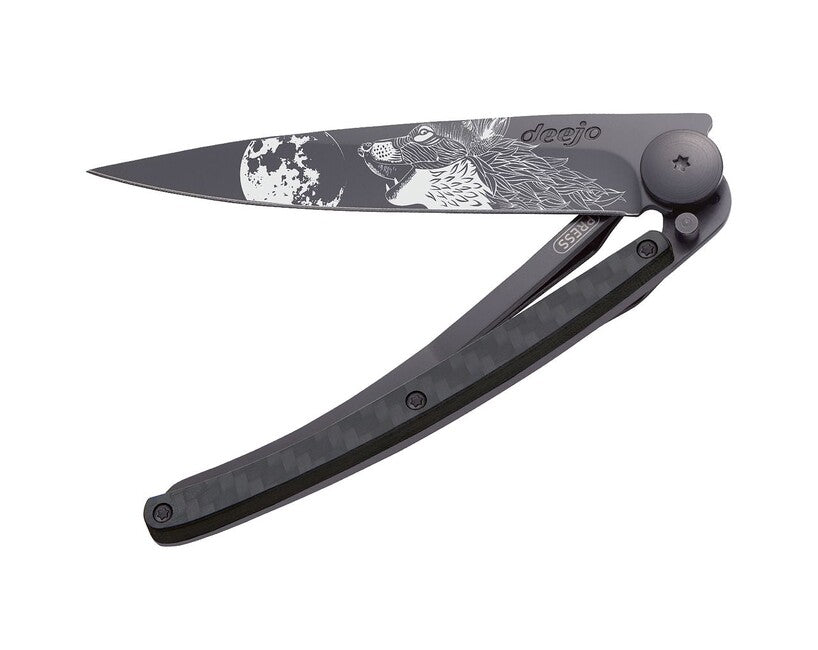 Deejo Tattoo Schließmesser black carbon howling