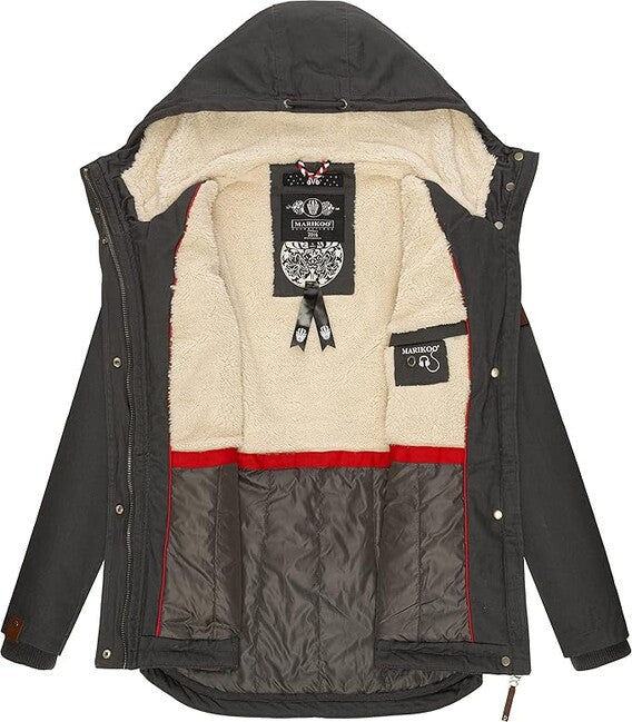 Marikoo Bikoo damen Winterjacke mit Kapuze, anthrazit