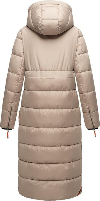 Navahoo Kristallblume damen lange Winterjacke mit Kapuze, taupe