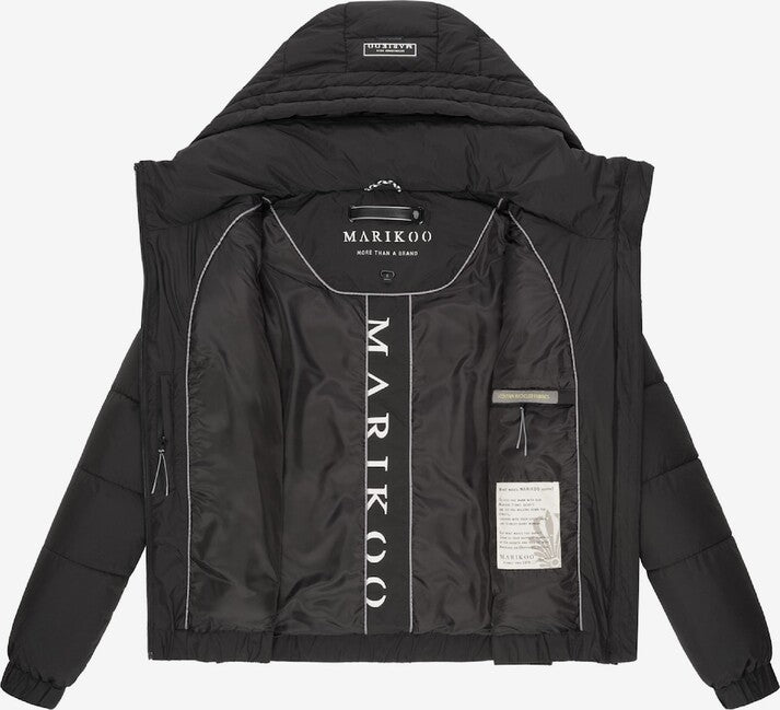 Marikoo Nayanaa damen kurze winterjacke mit kapuze, schwarz