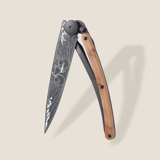 Deejo Black Tattoo Juniper Wood Folding Knife, Bicycle