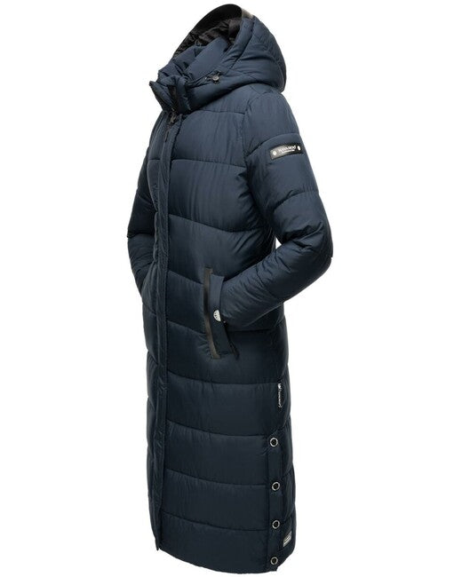 Navahoo Isalie damen lange Winterjacke mit Kapuze, marineblau