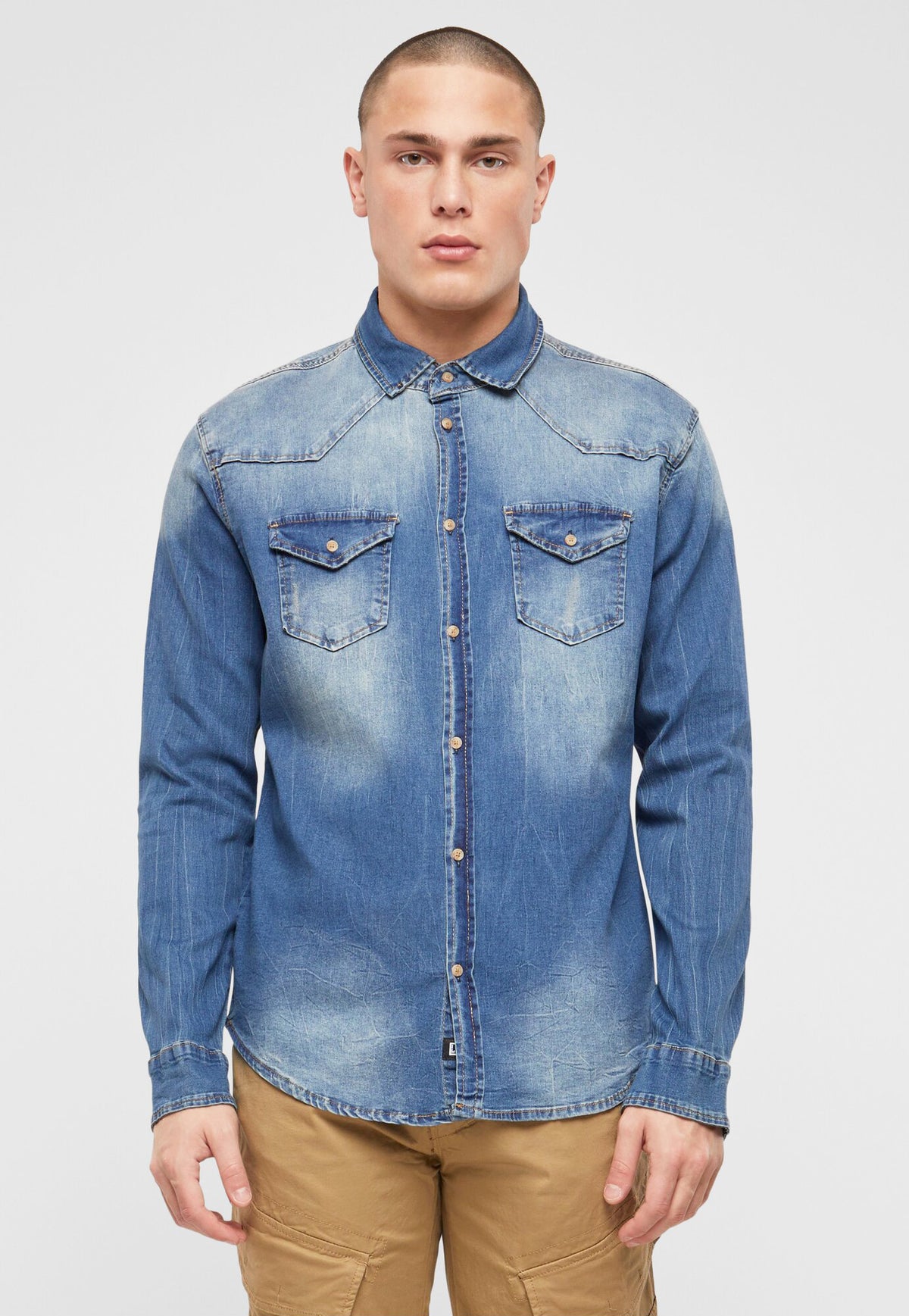 Brandit Riley denim košeľa, modrá