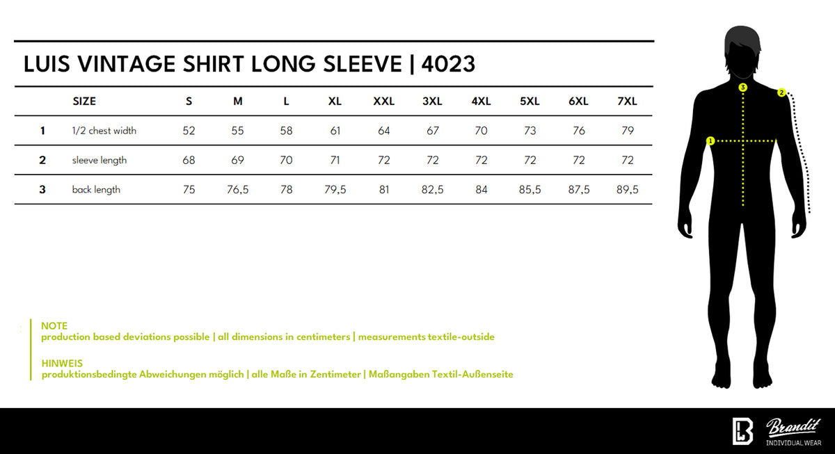 Veľkostná tabuľka Luis Vintage Shirt Long Sleeve