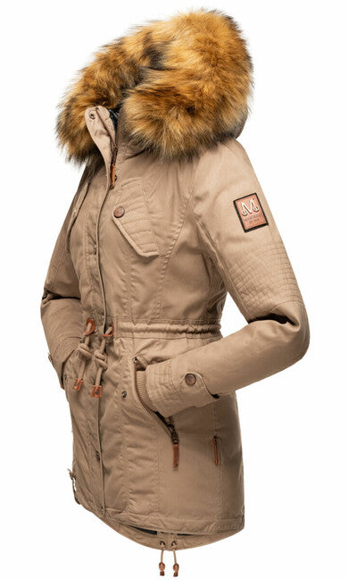 Marikoo La Viva Princess damen winterjacke mit kapuze, taupe grau