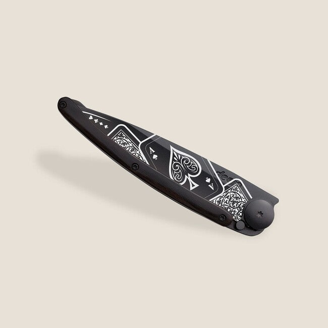 Deejo Black Tattoo schließmesser, ebony wood good luck
