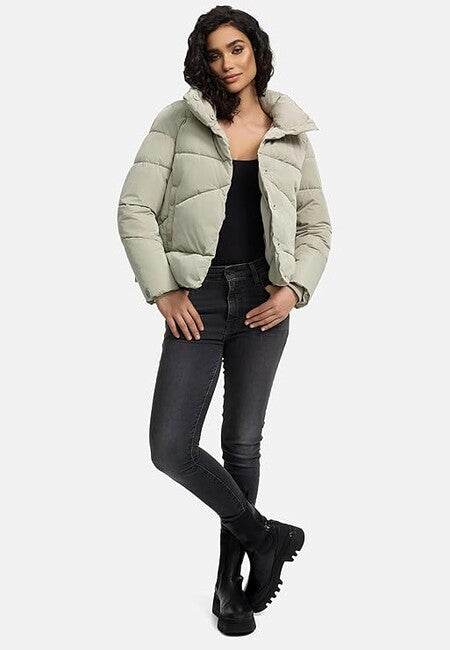 Marikoo Jalliaa damen kurze Winterjacke mit hohem Kragen, kieselgrau