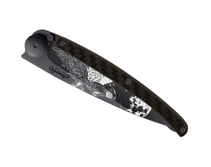 Deejo Tattoo Schließmesser black carbon howling