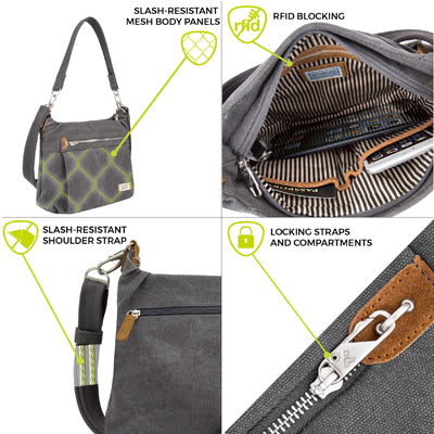 Travelon Heritage Hobo tasche Anti-Diebstahl-tasche grau
