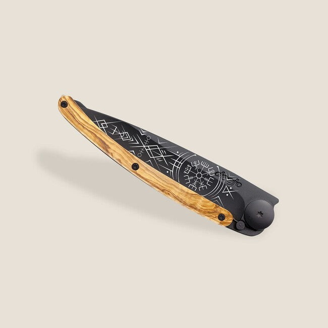Deejo Tattoo Schließmesser Viking Vegvisir schließmesser black olive wood