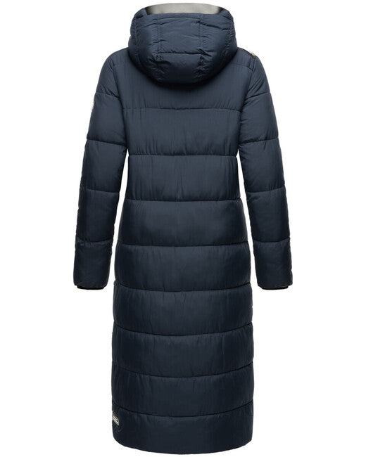 Navahoo Isalie damen lange Winterjacke mit Kapuze, marineblau