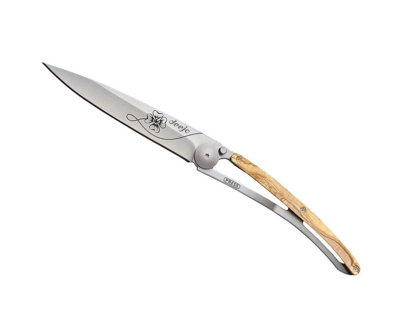 Deejo Tattoo Wood Lucky Charm Folding Knife