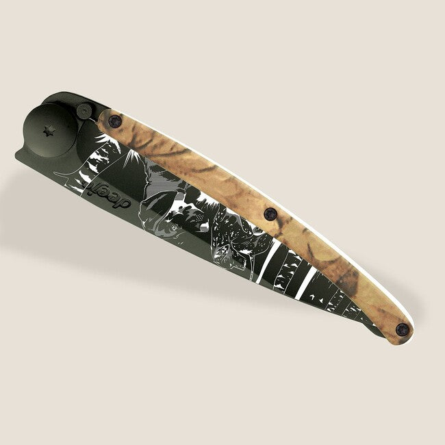 Deejo Klappmesser Tattoo schwarz braun camo Huntig Day