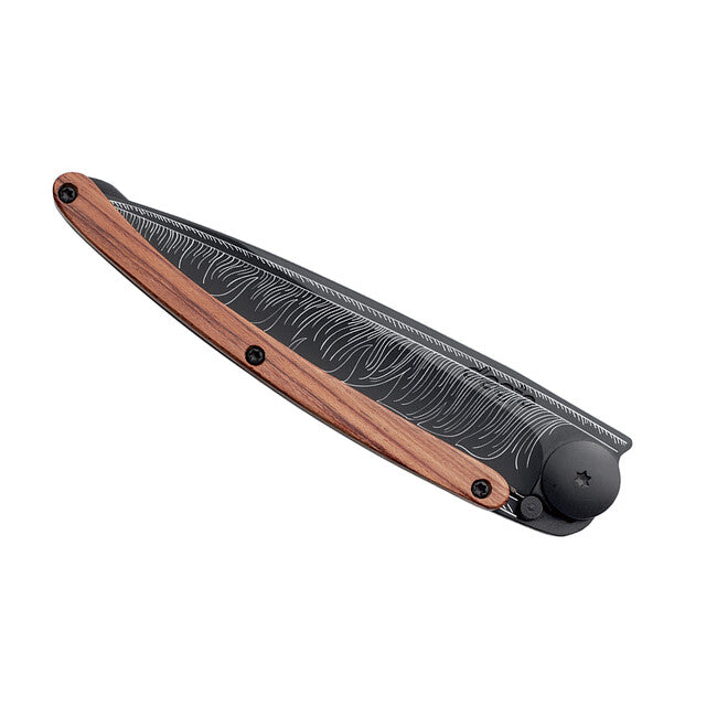 Deejo Black Tattoo Coralwood Feather Schließmesser