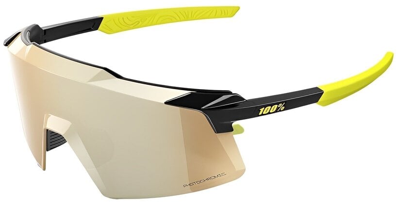 100% Sonnenbrille Aerocraft, Gloss Metallic Black - Gold Mirror Photochromic