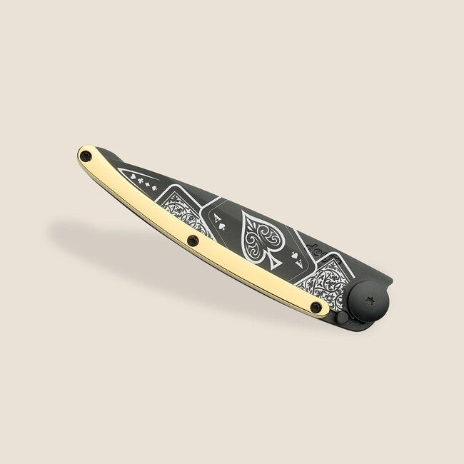 Deejo Schließmesser GOLD Tattoo 23kt Gelbgold Viel Glück