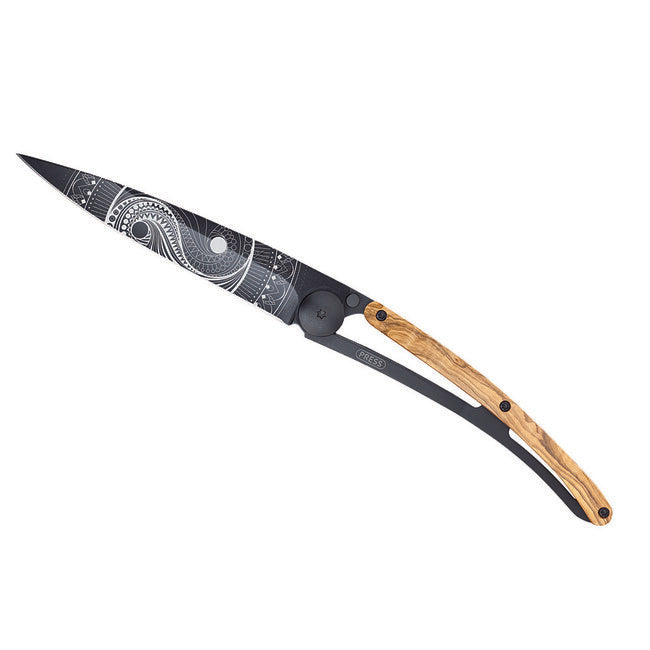 Deejo Tattoo Schließmesser yin yang black olive wood