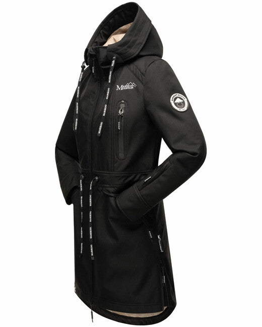 Marikoo Racquelle damen softshelljacke mit kapuze, schwarz