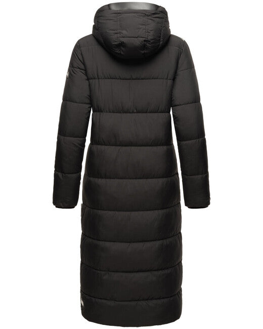 Navahoo Isalie damen lange Winterjacke mit Kapuze, schwarz