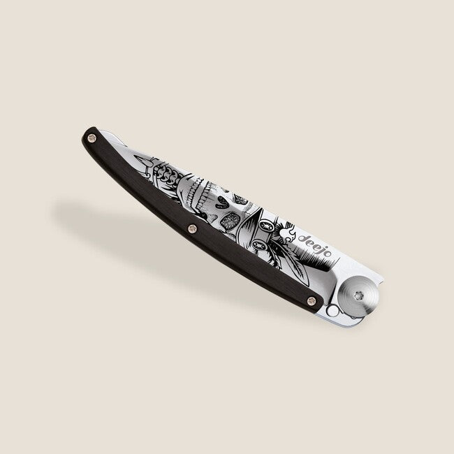 Deejo Danfy Skull Schließmesser Tattoo Mirror ebony wood
