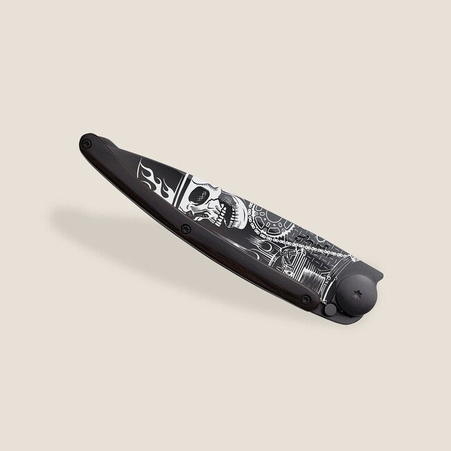 Deejo Klappmesser Black Tattoo Biker Ebenholz Ride or Die