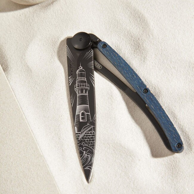 Deejo Tattoo klappmesser Black Blue Buche, leuchtturm