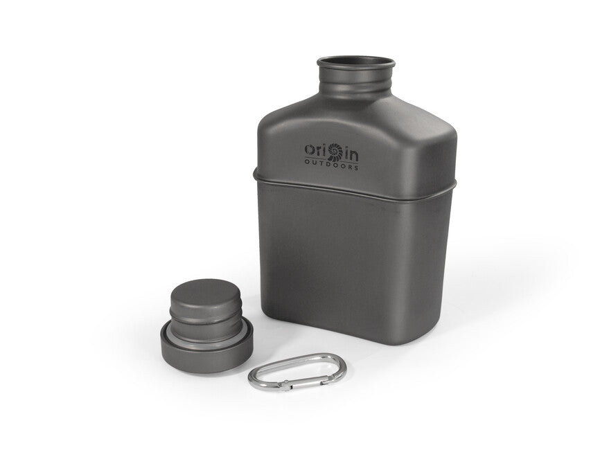 Origin Outdoors Titanium Feldflasche mit Karabiner und Tragetasche 1 l