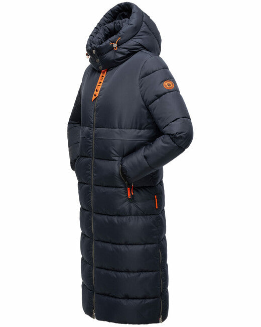 Navahoo Kristallblume damen lange winterjacke mit kapuze, navy blue