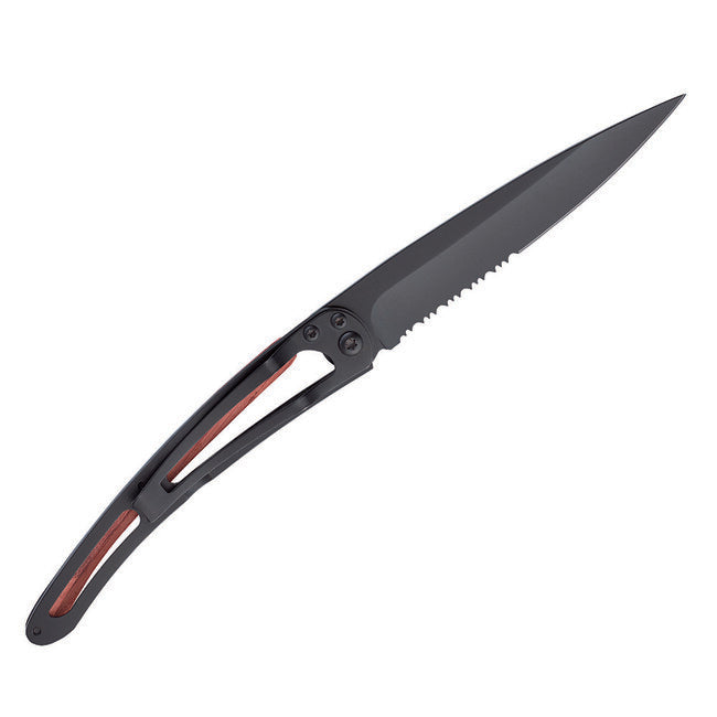 Deejo Serration Folding Knife, Black Coralwood