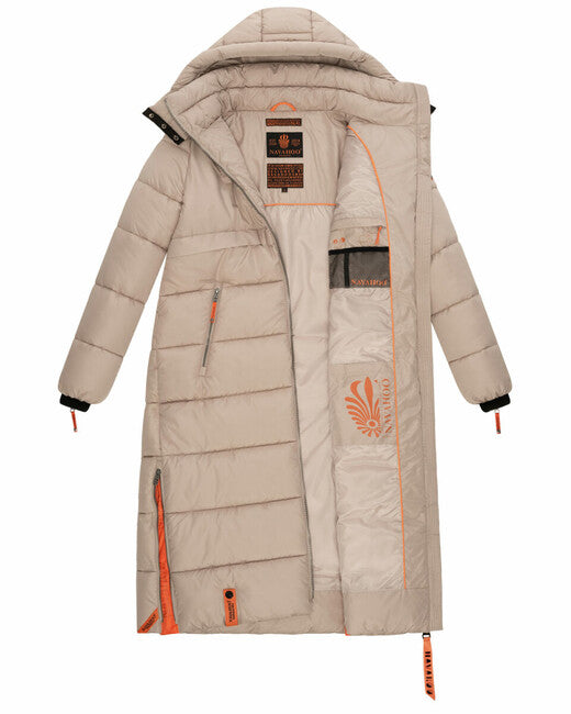 Navahoo Kristallblume damen lange Winterjacke mit Kapuze, taupe
