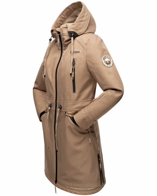 Marikoo Racquelle damen softshelljacke mit kapuze, taupe grau