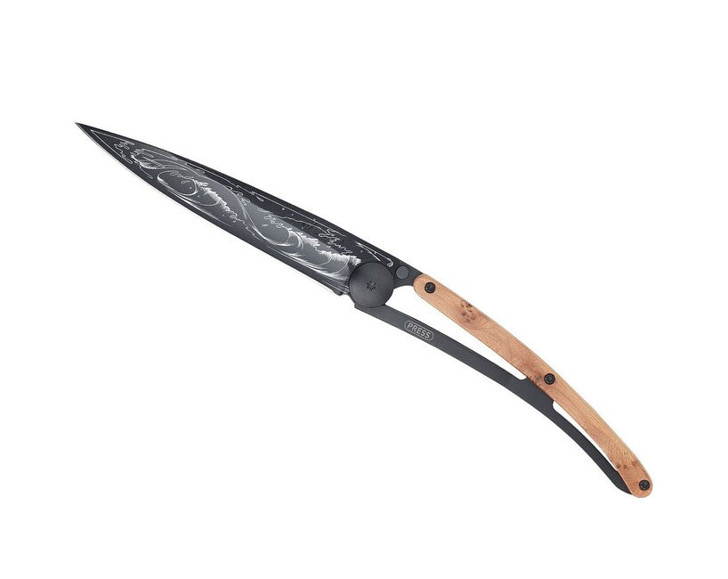 Deejo Klappmesser Ocean Black Wacholderholz Wave"