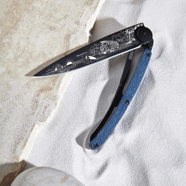Deejo Klappmesser Tattoo Schwarz Blau Buche Van Life