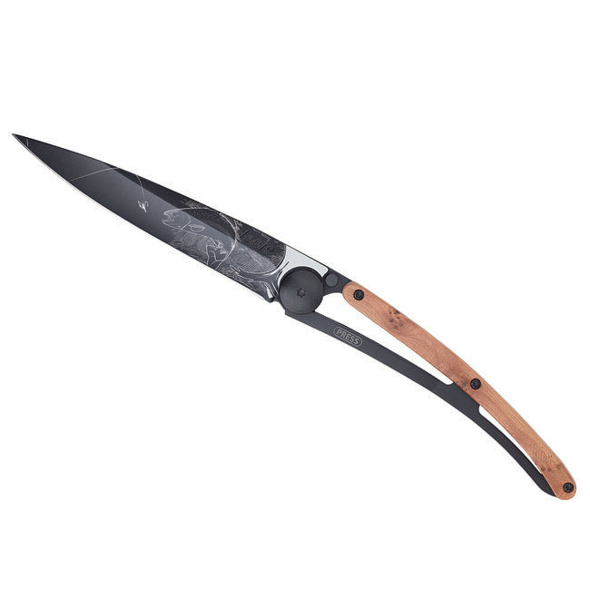 Deejo Nature Klappmesser schwarz Wacholderholz Forelle
