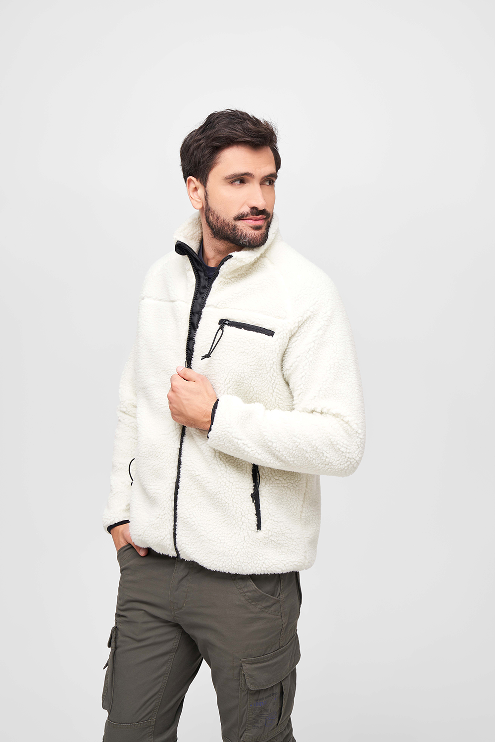 Brandit Teddyfleece bunda flísová, biela